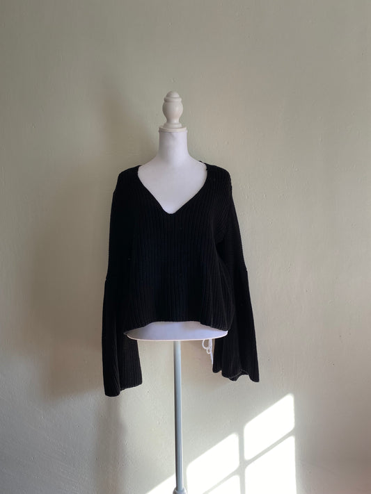 Free People Damsel Black Knit Sweater Bell Sleeve